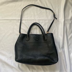 Tory Burch Black Pebble Leather Tote Top Handle Crossbody Bag